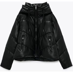 Rr Winter Dikke Casual Hooded Parka Vrouwen Mode Pu Lederen Jassen Vrouwen Elegante Rits Een Lijn Katoen Jassen Vrouwelijke Dames in