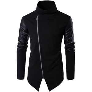 Helisopus Mannen Casual Jassen Herfst Pu Leer Lange Mouwen Coltrui Jassen Mannen Moto Stijl Gebreide Jas Plus Eur Maat