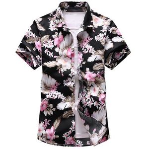 Plus Size 7XL Zomer bloemen gedrukt Mannen Hawaiiaanse Party Slim black shirts Hip hop man Korte mouw casual shirt