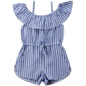 Kid Meisjes Zomer Mode Kleding Gestreepte Mouwen Off Shuolder Jumpsuit Sunsuit