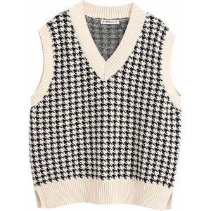 Vrouwen Gebreide Trui Vest Herfst V-hals Mouwloze Trui Vest Casual Vrouwelijke Houndstooth Trui Vest Losse Koreaanse