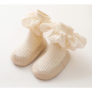 Baby Girls Ruffle Socks With Rubber Soles Infant Sock Newborn Autumn Children Floor Lace Flowers Shoes Anti Slip Soft Sole Sock