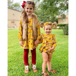 Pudcoco Zus Bijpassende Outfits Peuter Baby Meisjes Bloemen Kerst Jurk Kleine/Grote Zus Ruffle Romper Jurk Outfits