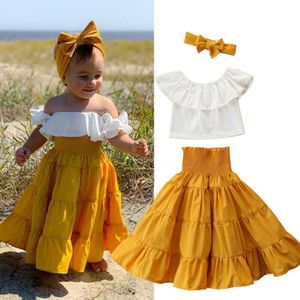 2pcs Kid Baby Girl Clothes Sets 2-7Y Off Shoulder Crop Top Ruffle Tutu A-Line Skirts Headband Outfit Set Clothes