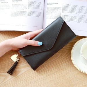 Vrouwen Faux Leather Lange Wallet Solid Bifold Card Slot Kwastje Rits Ladys Purse Clutch Lange Handtas