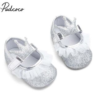 Pudcoco Rrincess Crown Wieg Schoenen Peuter Baby Meisjes Soft Sole Pailletten Lace Spliced Anti-Slip Kinderwagen Prewalkers Sneakers 3-15M