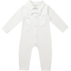 Pasgeboren Baby Baby Jongens Een stuk Doop Pak Lange Mouwen Revers Bowtie Romper Jumpsuit voor Baby Jongens Doop Outfit