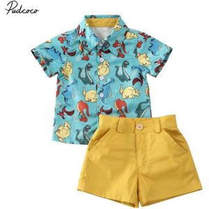 Baby Zomer Kleding 2Pcs Pasgeboren Kids Baby Boy Gentleman Tee Dinosaurus Shirt Tops + Broek Shorts Kleding Outfits