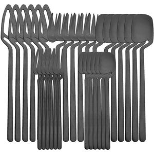 30Pcs Bestek Keuken Bestek Set Mat Zwart Servies Set Mes Lepel Cake Fruit Vork 18/10 Rvs Party Servies