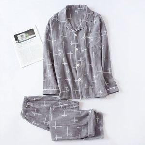 Nachtkleding Voor Mannen Cross Gedrukt Pyjama Set Eenvoudige Stijl Lange Mouw En Broek Set Vrijetijdskleding Comfort Dunne Homewear Plus size