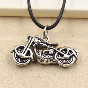 Mode Tibetaans Zilveren Kleur Hanger Motorfiets Ketting Choker Charm Zwart Lederen Koord Fabriek Prijs Handgemaakte Sieraden