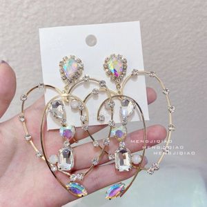 Mengjiqiao Koreaanse Overdreven Hollow Heart Crystal Oorbellen Voor Vrouwen Meisjes Elegante Party Pendientes Sieraden
