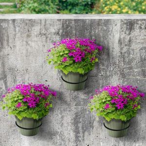 3 Pcs Ring Vorm Outdoor Lade Eenvoudig Installeren Garden Home Muur Gemonteerd Bloempot Rack Zwart Holding Plantenbakken Balkon Ijzer opknoping