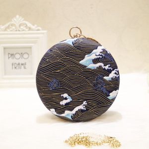 Vrouwen Retro Ronde Avondtasje Blauw Mode Ringen Diamanten Koppelingen Bag Lady Borduren Wedding Party Bags MN2019