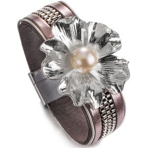 Allyes Metalen Bloemen Charms Parel Lederen Armbanden Voor Vrouwen Boho Gelaagde Chain Wrap Armband Casual Sieraden