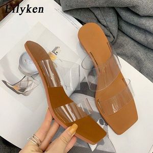 Eilyken Vrouwen Slipper Zomer Crystal Hak Vrouwen Strand Slippers Transparante Pvc Sandalen Vierkante Neus Slides Maat 41 42 43