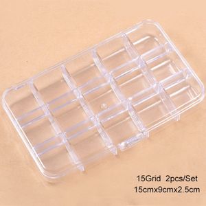 2 Stks/partij 15 Raster Doorzichtige Plastic Sieraden Dozen Acryl Cosmetische Case Nail Art Pillendoosje Draagbare Opslag Container Y2662