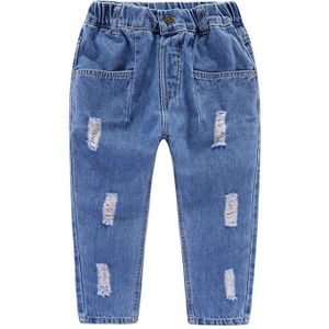 Mudkingdom Jongens Meisjes Jeans Ripped Elastische Taille Distrressed Casual Slant Pocket Broek Voor Kids Solid Denim Broek Kleding