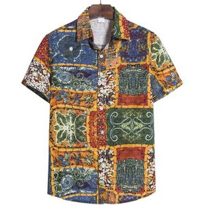 Vintage Mannen Hawaiian Shirts Casual Slim Fit Shirt Korte Mouw Print Katoenen Shirt Mens Chemise Homme