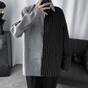 Mannen Shirts Patchwork Gestreepte Lange Mouwen Leisure Turn-Down Kraag Mens Losse Grote Maat Ins Chic Trendy Streetwear Ulzzang tieners