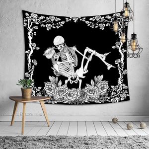 Schedel Tapestry, De Zoenen Lovers Tapijt Muur Opknoping, Zwart En Wit Romantische Constellatie Skelet Tapestry