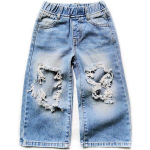 Lente Zomer Meisjes Jeans Baby Broek Kinderen Broek Kinderen Streetwear Bodems Mode Ripped Big Gat Breed Leggings 2 Om 9 jr