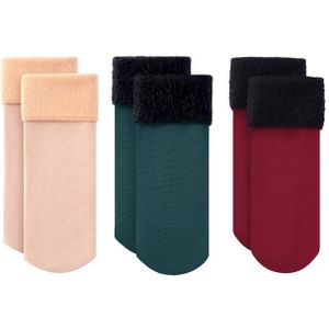 3 Pairs Winter Warm Vrouwen Sokken Effen Kleur Dikker Thermische Sokken Zachte Plus Fluwelen Sokken Casual Sneeuw Sokken Thuis Vloer zwarte Sok