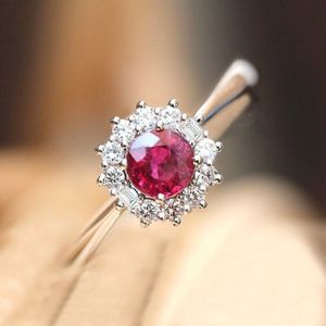 Rose Rode Zirkoon Stenen Ringen Voor Vrouwen Vintage Zilveren Kleur Promise Liefde Engagement Ring Luxe Bruids Bruiloft Sieraden