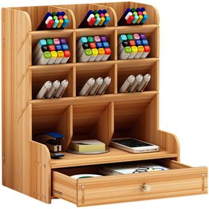 Bureau Organizer Desktop Pen Potlood Holder Container Opbergdoos Draagbare Met Lade MJJ88