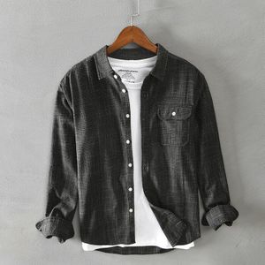 Winter Fall Black Plaid Mannen Shirts Lange Mouwen Button Up Japan Stijl Mannelijke Harajuku Vintage Casual Boutique Herenkleding Tops
