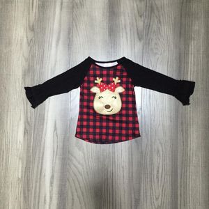 Baby meisjes kleding meisjes Kerst kleding Kerst elanden herten t-shirts met plaid baby kids leuke top katoen raglans