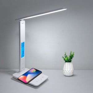 Laopao 10W Qi Draadloze Opladen Led Bureaulamp Met Kalender Temperatuur Wekker Oog Beschermen Studie Business Licht Tafel lamp