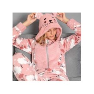 Roze Katoen Fleece Handdoek Zachte Patroon Pyjama Jumpsuit Wellsoft Herfst Vrouwen Katoenen Nachtjapon Dames Kleding