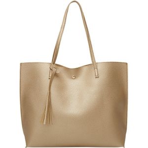 Vrouwen Tote Fringe Effen Kleur Zachte Lederen Grote Capaciteit Goud Winkelen Pakket Schouder Hand tas Handtas Tassen сумка женская