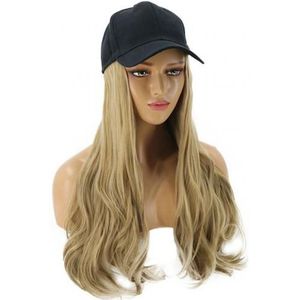 Vrouwen Meisje Lang Krullend Pruik Synthetische Pruik Hair Extension Met Baseball Cap Anti-Slip , houden Verblijf Stevig Op Je Hoofd.