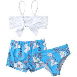 3 Stuks Kids Meisjes Zomer Badpakken Verstelbare Bandjes Top En Bloemenprint Boyshorts Slips Set Kinderen Bikini Badpak