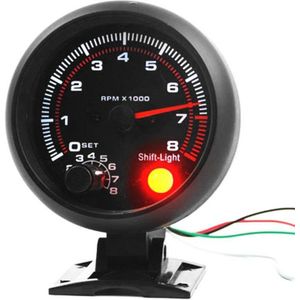 Universele 3.75 Inch 12V Wit Led Backlit Toerenteller Gauge Met Red Shift Light Voor Auto Benzine Auto, 0-8000 Rpm