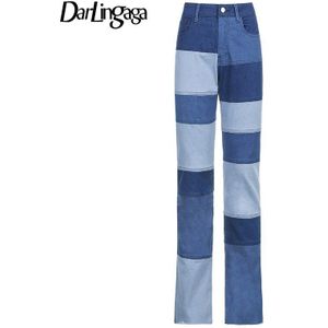 Darlingaga Streetwear Straight Baggy Patchwork Jeans Casual Hoge Taille Broek Denim Harajuku Vrouwen Jeans Lange Broek Bodems