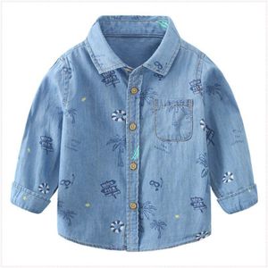 Jongens Jeans Shirt Hawaiian Turn Down Hals Denim Kinderen Lange Mouwen Casual Beach Tops Wilde Katoen Blouse Voor 2 3 4 5 6 Jaar