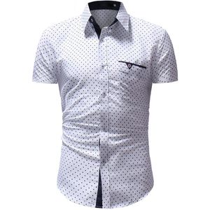 Zomer mannen Business Shirt Slim Korte Mouw Pocket Dot Print Casual Sociale Office Tops Revers Plus Size Zachte Mannen Shirt