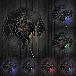 Vintage Vinyl Record Wandklok Firefighter Stille Quartz Muur Horloge Brandweerman Gebed Fire Afdeling Kantoor Muur Decor