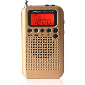 HRD-104 Portable AM / FM Stereo Pocket Radio 2-Band Digital Tuning Radio / Earphone Lanyard / 1.3 Inch LCD Display Screen