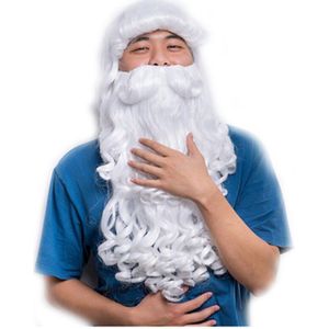 Kerstman Baard Pruik Lange Witte Golvende Set Fancy Haarstukje Xmas Cosplay Kostuum Pruiken Kerst Festival