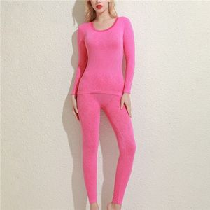 Herfst Winter Vrouwen Thermische O-hals Ondergoed Set Dames Kleding Naadloze Lange Mouwen Top Lange Broek Comfortabel Ondergoed Set