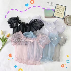 Super fee Japanse zachte jurk jurken Lolita gevoerd tops leuke lolita binnen puff mouwen chiffon shirt tops vrouwelijke zomer