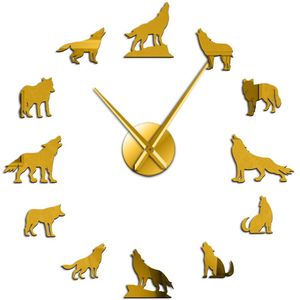 Howling Wolf 3D Diy Grote Wandklok Verschillende Wolf Pose Frameloze Muur Horloge Klok Modern Home Decor Wolf Bewonderaars