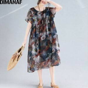 DIMANAF Plus Size Vrouwen Strand Jurk Chiffon Vintage Elegante Dame Vestidos Zomer Zonnejurk Losse Casual Vrouwelijke Kleding