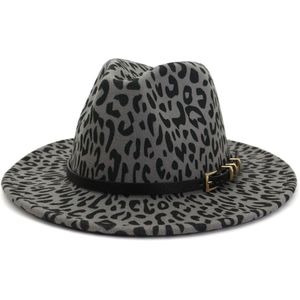 Vrouwen Luipaard Brede Rand Wol Fedora Panama Hoed Met Gesp Partij Trilby Cowboy Hoed Mode Jazz Cap