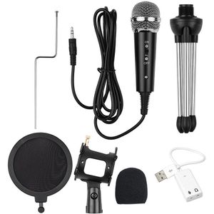 Video Microfoon Kit Met Mini Microfoon Statief Shock Mount Pop Filter Voorruit Usb Adapter Kabel 3.5Mm Trs Plug