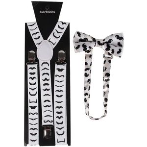 Mannen/Vrouwen Kleding Bretels Bowtie Set Clip-on Elastische Y-Shape Verstelbare Zwart Wit Snor Print Bretels bowtie Set